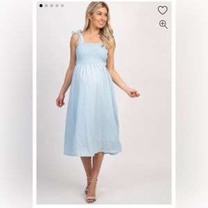 PinkBlush Light Blue Strap Tie Smocked Maternity Dress